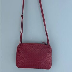 Genuine leather Raspberry Red Woven Crossbody Bag